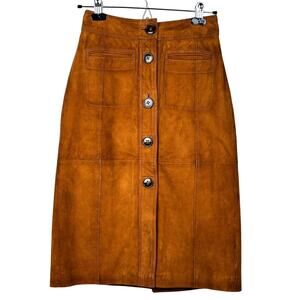 Massimo Dutti Russet Suede Skirt Size XS Knee-Length Snap Front A-Line